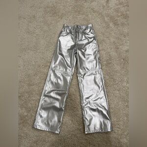 Bershka Metallic Silver Kids Pants